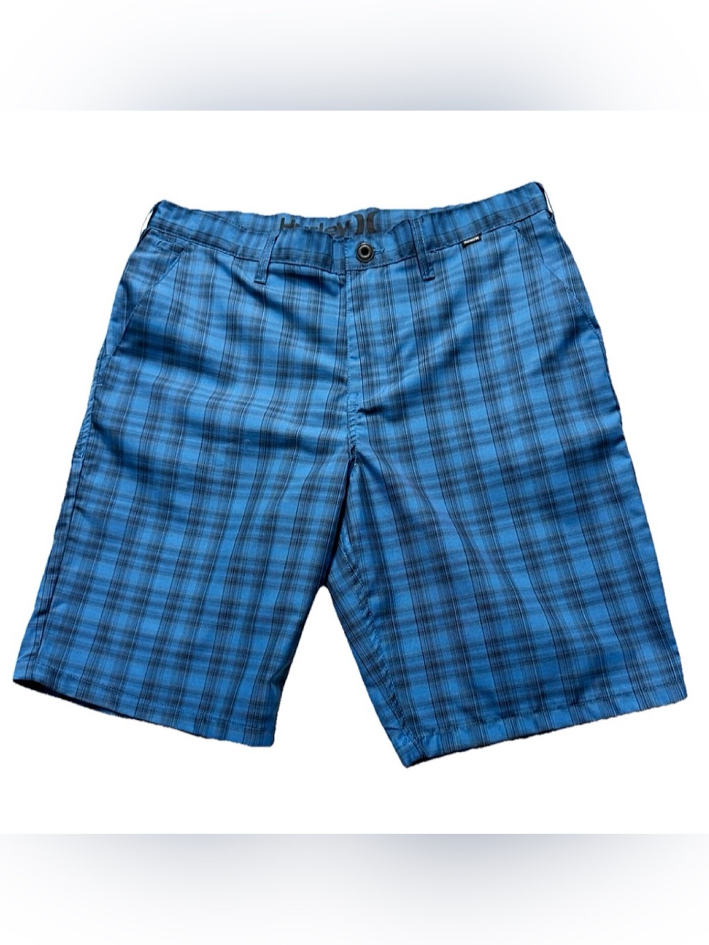 Hurley Blue Plaid Hybrid Shorts Men’s Size 33 Surf Skate Casual 10” Inseam